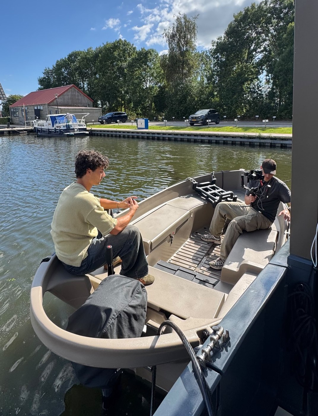 Roan on the water in Friesland, filming for The Creative Boat